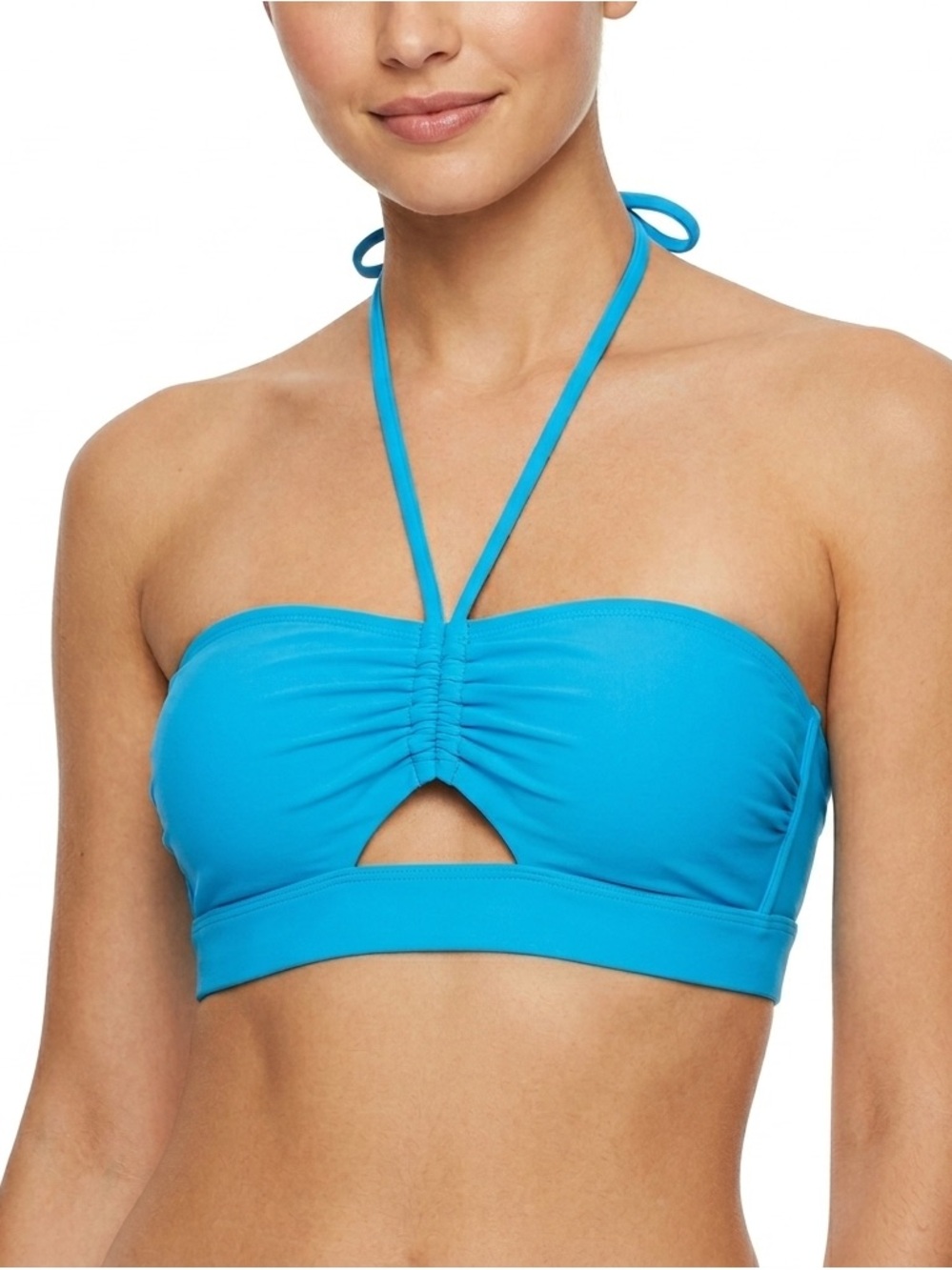 Xhilaration Aqua Blue Keyhole Ruched Halter Bikini Top XL (12-14)